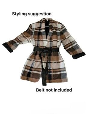 Vintage Requirements Plaid Oversize Blazer Jacket Brown White Tan Size 12